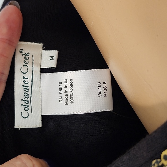 Coldwater Creek V-Neck Black V-Neck 3/4 Sleeve T-shirt with Gold Sequins Trim - Picture 7 of 7